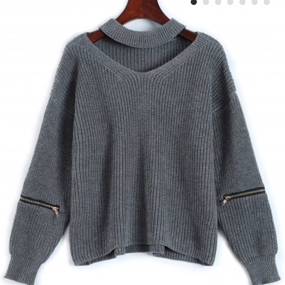 zaful Sweaters - Grey Chocker Sweater